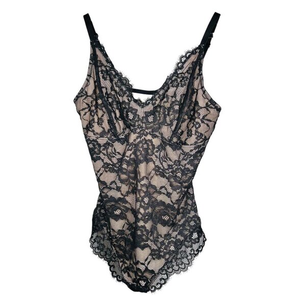 Popilush Size Large Black Lace Bodysuit Nude Date Flirty Feminine Party - Picture 1 of 6